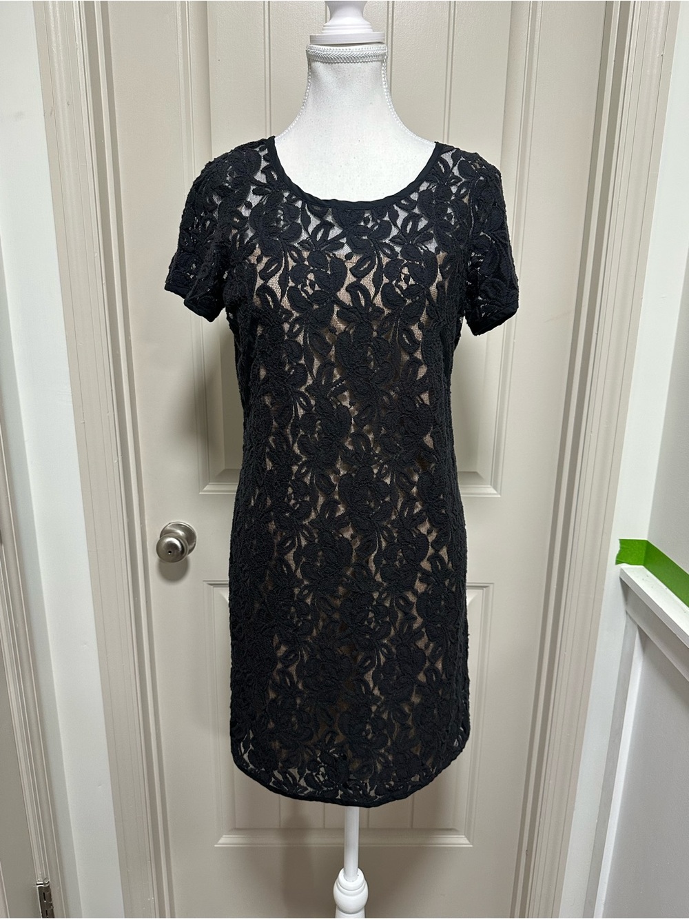LOFT Black Lace Dress with Beige Lining
